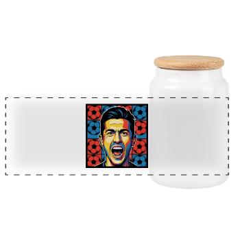 Visage d’un fan de football Pop Art coloré - Boîte à biscuits avec couvercle en bois - blanc - Devant