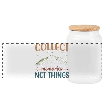 Mountains - Collect Memories Not Things - Panoramic Cookie Jar with Wooden Lid - white - Front