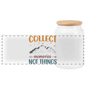 Mountains - Collect Memories Not Things - Panoramic Cookie Jar with Wooden Lid - white - Front