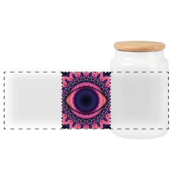 Psychedelisches Augenmandala - Panorama Keksdose mit Holzdeckel - Weiß - Vorne