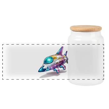 Comet Flight Spacefighter Neon - Panoramic Cookie Jar with Wooden Lid - white - Front