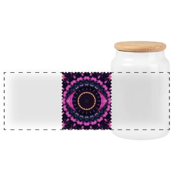 Kaleidoscopic Flower Circle - Panoramic Cookie Jar with Wooden Lid - white - Front