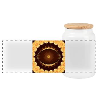 Kaleidoscopic Gold Mandala - Panoramic Cookie Jar with Wooden Lid - white - Front