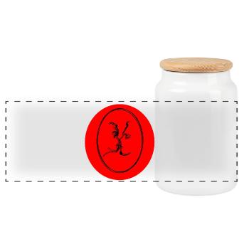 Red Kiss Line Style Portrait - Panoramic Cookie Jar with Wooden Lid - white - Front