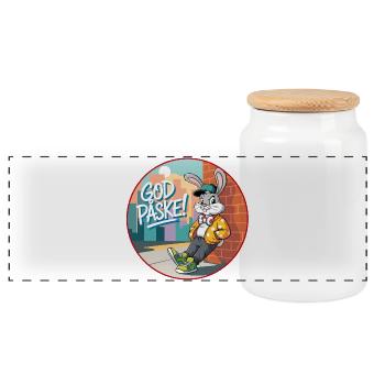 Easter Bunny Streetbadge - funny Easter bunny - Panoramic Cookie Jar with Wooden Lid - white - Front