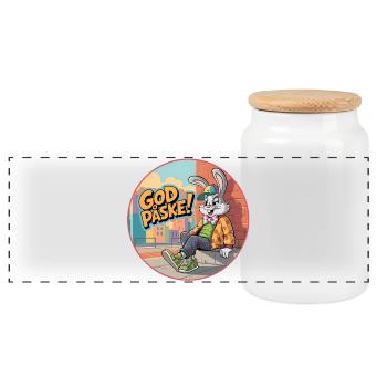 Joyeuses Pâques avec un lapin de Pâques rigolo ! - Boîte à biscuits avec couvercle en bois - blanc - Devant