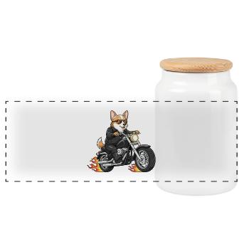 Motos moto Corgi motards Cool Flames - Boîte à biscuits avec couvercle en bois - blanc - Devant