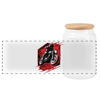 Vintage Motorcycle Logo – Atelier Mécanique passion moto - Panoramic Cookie Jar with Wooden Lid - white - Front