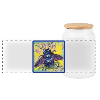 Carpenter bee - Panoramic Cookie Jar with Wooden Lid - white - Front