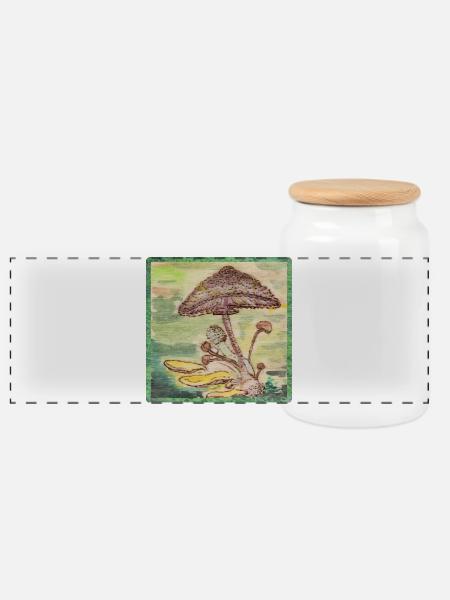Fungi - Panoramic Cookie Jar with Wooden Lid - white