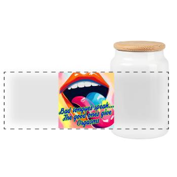 Tongues & Orgasms - Panoramic Cookie Jar with Wooden Lid - white - Front