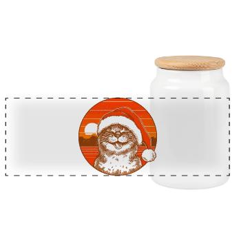 Weihnachtskatze Vintage Retro Catmas - Panorama Keksdose mit Holzdeckel - Weiß - Vorne