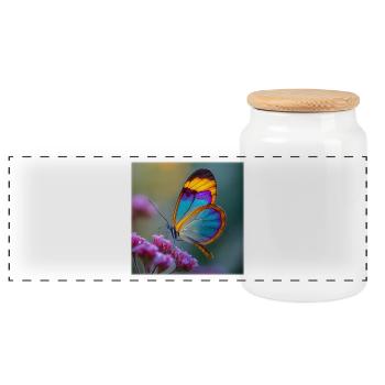 Colorful Fantasy Butterfly Glass Wings - Panoramic Cookie Jar with Wooden Lid - white - Front