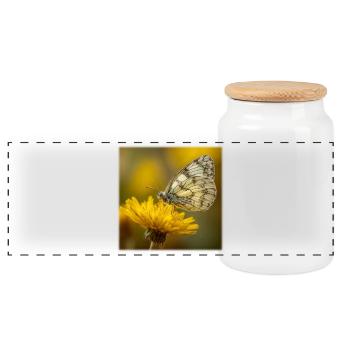 Papillon blanc sur fleur jaune - Boîte à biscuits avec couvercle en bois - blanc - Devant