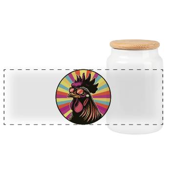Rooster Pop Art with Sunglasses - Panoramic Cookie Jar with Wooden Lid - white - Front