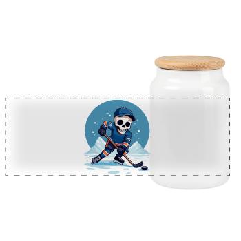 Skelett Eishockeyspieler Nummer 99 Wintersport - Panoramic Cookie Jar with Wooden Lid - white - Front