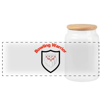 Bowling Warrior, Pin Hunter, Strike, Pin Army - Panoramic Cookie Jar with Wooden Lid - white - Front