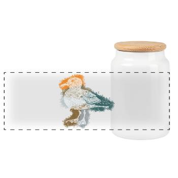 Zentangle Gull - Panoramic Cookie Jar with Wooden Lid - white - Front