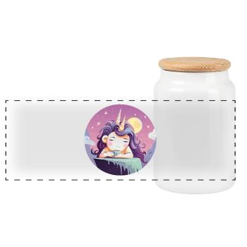 Moon tea unicorn in the evening - Panoramic Cookie Jar with Wooden Lid - white - Front