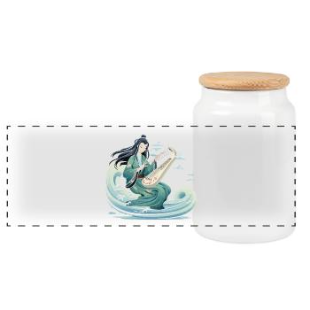 Guqin Master on Sea Wave - Panoramic Cookie Jar with Wooden Lid - white - Front
