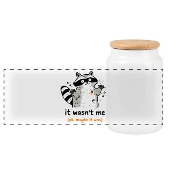 It Wasn't Me Maybe It Was Raccoon Humor - Panoramic Cookie Jar with Wooden Lid - white - Front