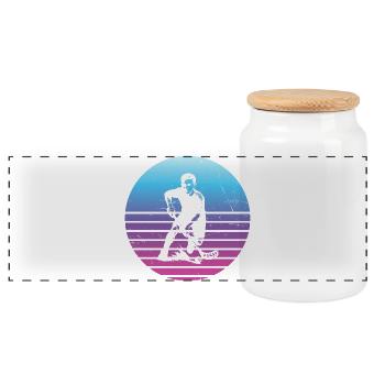Minimalist floorball motif - Panoramic Cookie Jar with Wooden Lid - white - Front