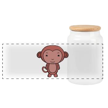 Cute Brown Monkey Kawaii Jungle Animal Cartoon  - Panoramic Cookie Jar with Wooden Lid - white - Front