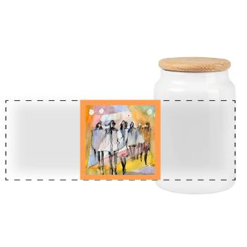 Personnes abstraites, aquarelle - Boîte à biscuits avec couvercle en bois - blanc - Devant