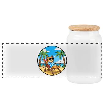 Cool Cat Beach Vacation Summer Vibes - Panoramic Cookie Jar with Wooden Lid - white - Front