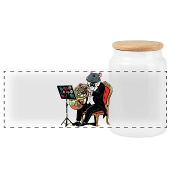S-Horn Jazzrat en smoking avec tuba - Boîte à biscuits avec couvercle en bois - blanc - Devant