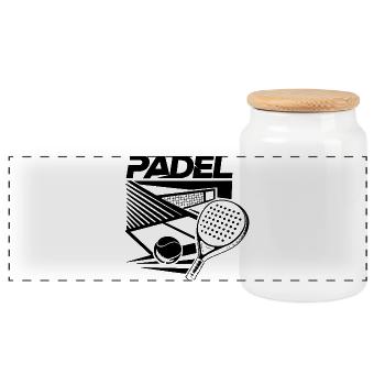 Padel Terrain & Raquette – Design Sport Noir et Bl - Boîte à biscuits avec couvercle en bois - blanc - Devant