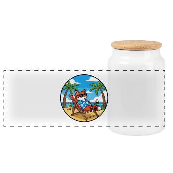 Cool Fox Beach Vacation Summer Vibes - Panoramic Cookie Jar with Wooden Lid - white - Front