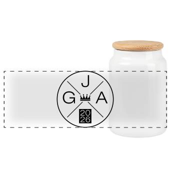Symbole de la couronne de la fête de garçon Jga 2026 - Boîte à biscuits avec couvercle en bois - blanc - Devant