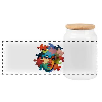 Puzzle portrait color explosion - Panoramic Cookie Jar with Wooden Lid - white - Front