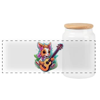 Rabbit with Guitar and Flowers - Panoramic Cookie Jar with Wooden Lid - white - Front