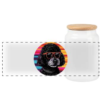 Pudel mit Sonnenbrille im Retro-Ring - Panorama Keksdose mit Holzdeckel - Weiß - Vorne