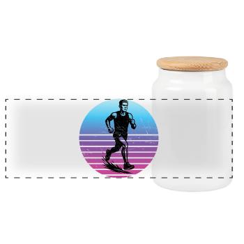 Charakterstarkes Running Design - Panorama Keksdose mit Holzdeckel - Weiß - Vorne