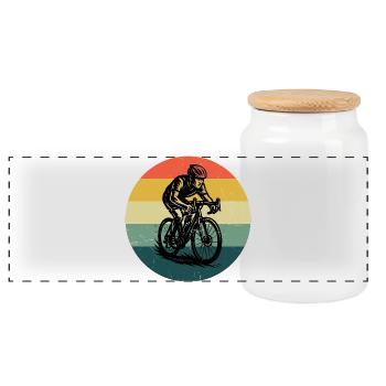 Funny road bike motif - Panoramic Cookie Jar with Wooden Lid - white - Front