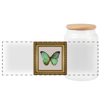 Emerald Butterfly in Gold Frame - Panoramic Cookie Jar with Wooden Lid - white - Front