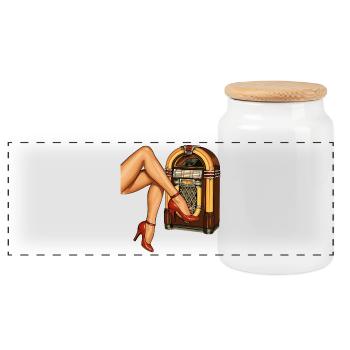 Rockabilly des années 50 Talons Épinglés Jambes Épinglées Jukebox Rétro - Boîte à biscuits avec couvercle en bois - blanc - Devant