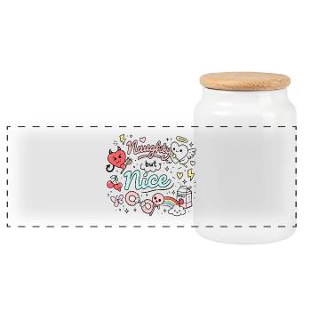 Naughty But Nice Cheeky Doodle Statement - Panoramic Cookie Jar with Wooden Lid - white - Front