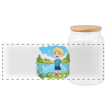 Bouno le Petit Aventurier au Lac - Bande dessinée pour enfants - Boîte à biscuits avec couvercle en bois - blanc - Devant