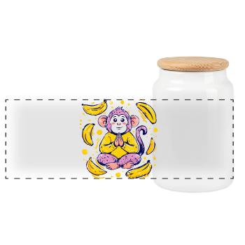 Meditierender Affe mit Bananen - Panorama Keksdose mit Holzdeckel - Weiß - Vorne