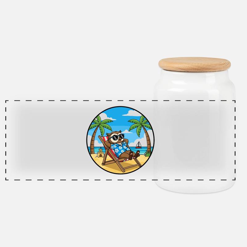 Coole Eulenstrandurlaub-Sommervibes - Panorama Keksdose mit Holzdeckel - Weiß