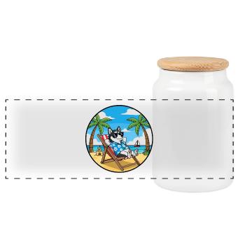 Coole Husky-Strandurlaubs-Sommervibes - Panorama Keksdose mit Holzdeckel - Weiß - Vorne