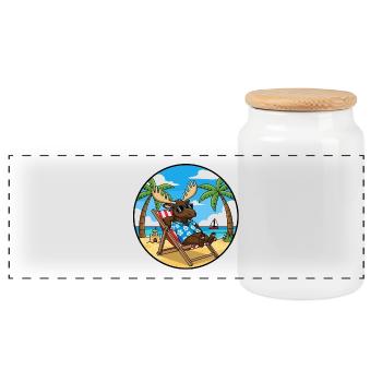 Cool Moose Beach Vacation Summer Vibes - Panoramic Cookie Jar with Wooden Lid - white - Front