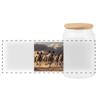 Hyenas Group Wildlife Savannah - Panoramic Cookie Jar with Wooden Lid - white - Front