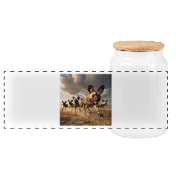 Hyänen Gruppe Wildlife Design Savanne  - Panorama Keksdose mit Holzdeckel - Weiß - Vorne
