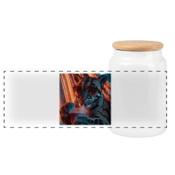 Chill Clouded Leopard Neon Hammock Design - Panoramic Cookie Jar with Wooden Lid - white - Front