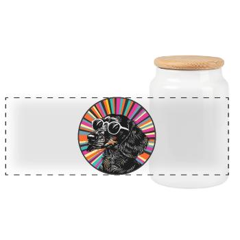 Dog with sunglasses - Panoramic Cookie Jar with Wooden Lid - white - Front